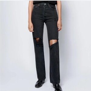 RE/DONE 70s Stovepipe High Rise Straight Leg Jeans Black Vintage-Inspired Denim